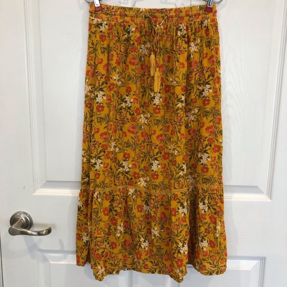 Rachel Zoe Mustard Floral Tiered Midi Skirt